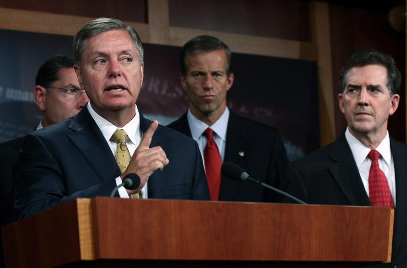 U.S, Sen Lindsay Graham (R-SC) speaks during a press conference on National Labor Relations Board regulations on Capitol Hill September 14, 2011 in Washington, DC.